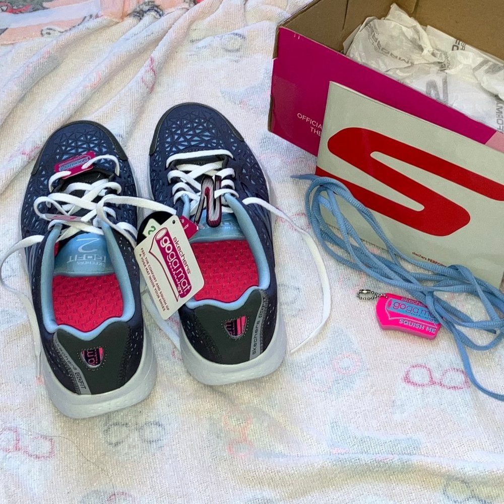 Sketchers GOFIT 2 Go Fit Presto Memory Foam Sneakers Shoes 8.5 Charcoal/Blue - Picture 13 of 16